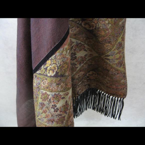 Wool Pashmina Shawl Shoulder Wrap Made in Nepal Boho Clothing Accessories Brown - Picture 3 of 9